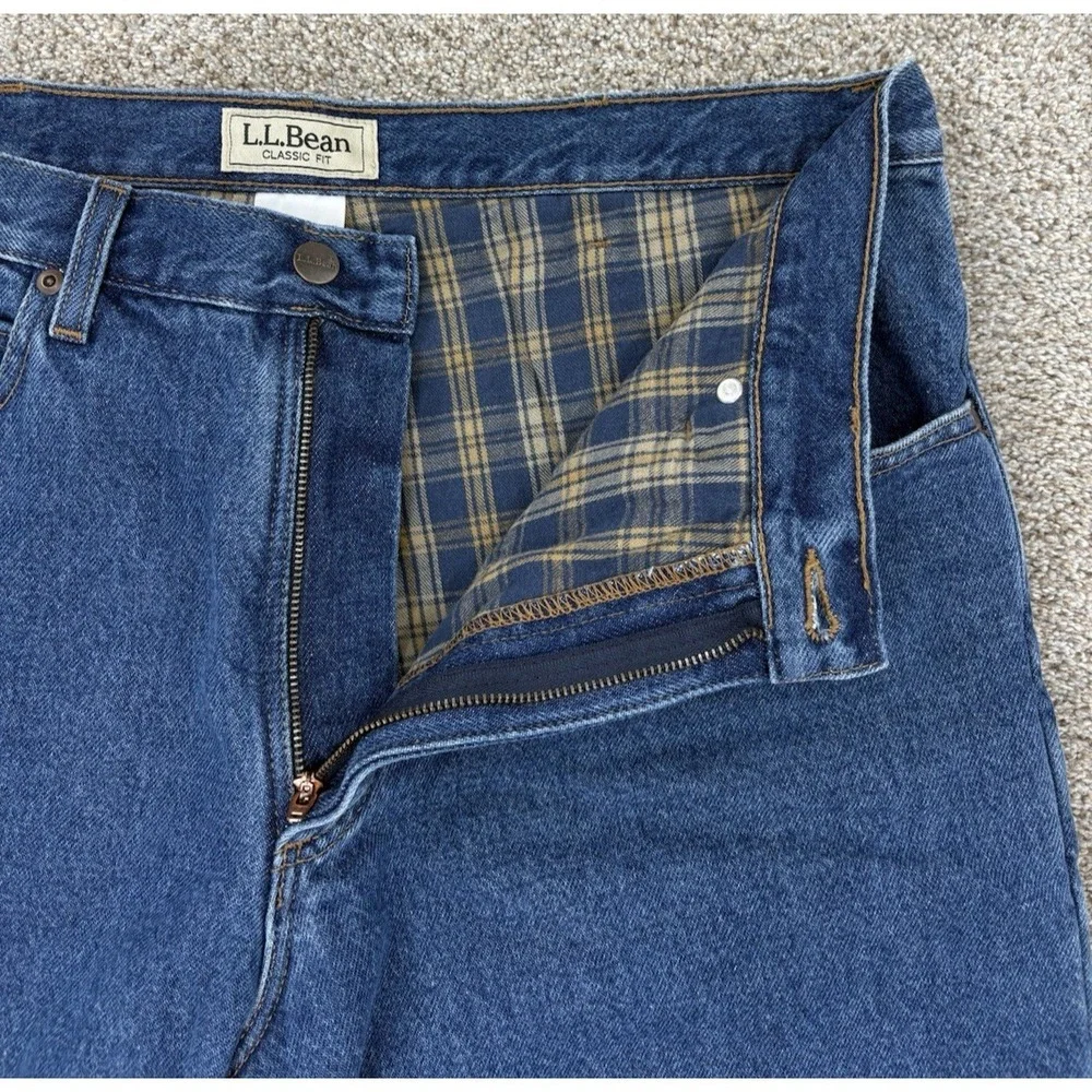 NEW LL Bean Double L Flannel Lined Jean Mens 36x30 Blue Classic Fit Cotton Denim
